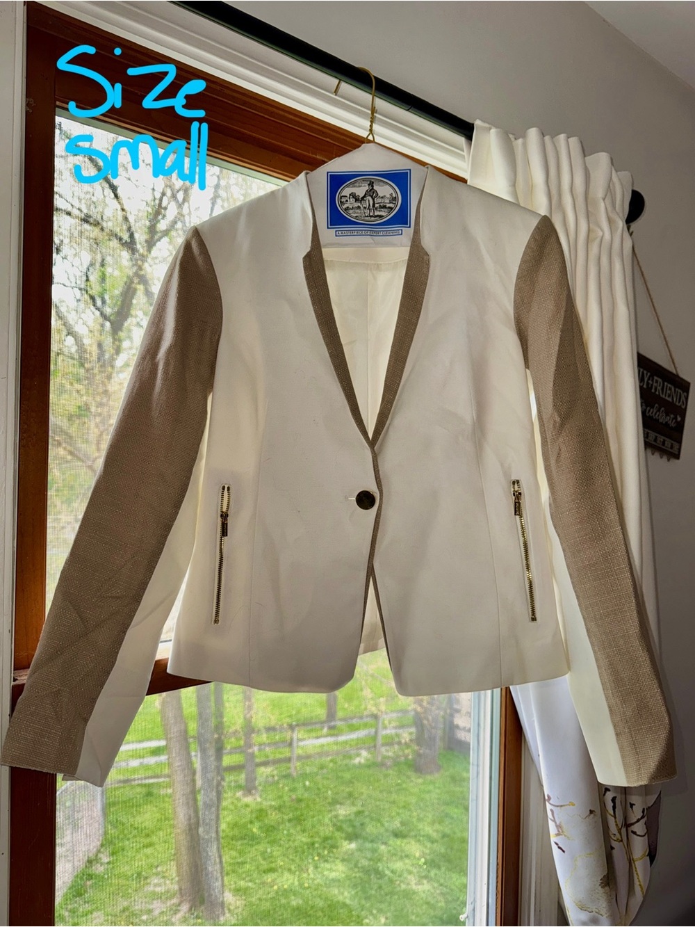 Calvin Klein Cream Blazer with Tan Textured Sleeves
